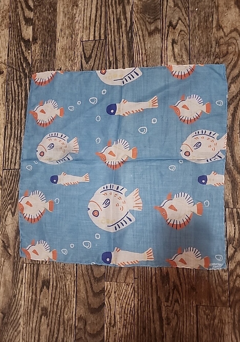 Turquoise Neckercheif with Multicolor Fish Print 16" x 16"  Cotton Square NWT